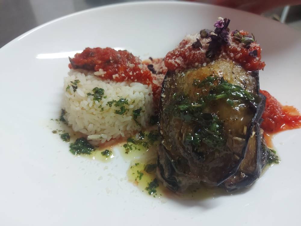 aubergine farci et riz